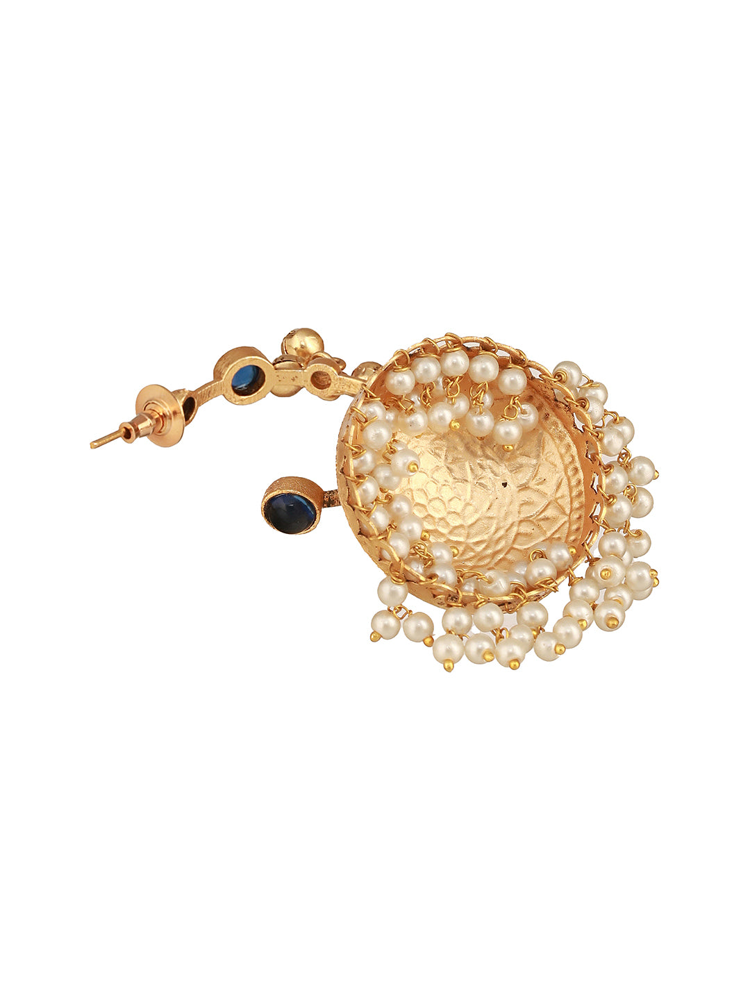 Gold Toned Blue Stone Studded Statement Ghungroo Hoop Jhumka Earrings